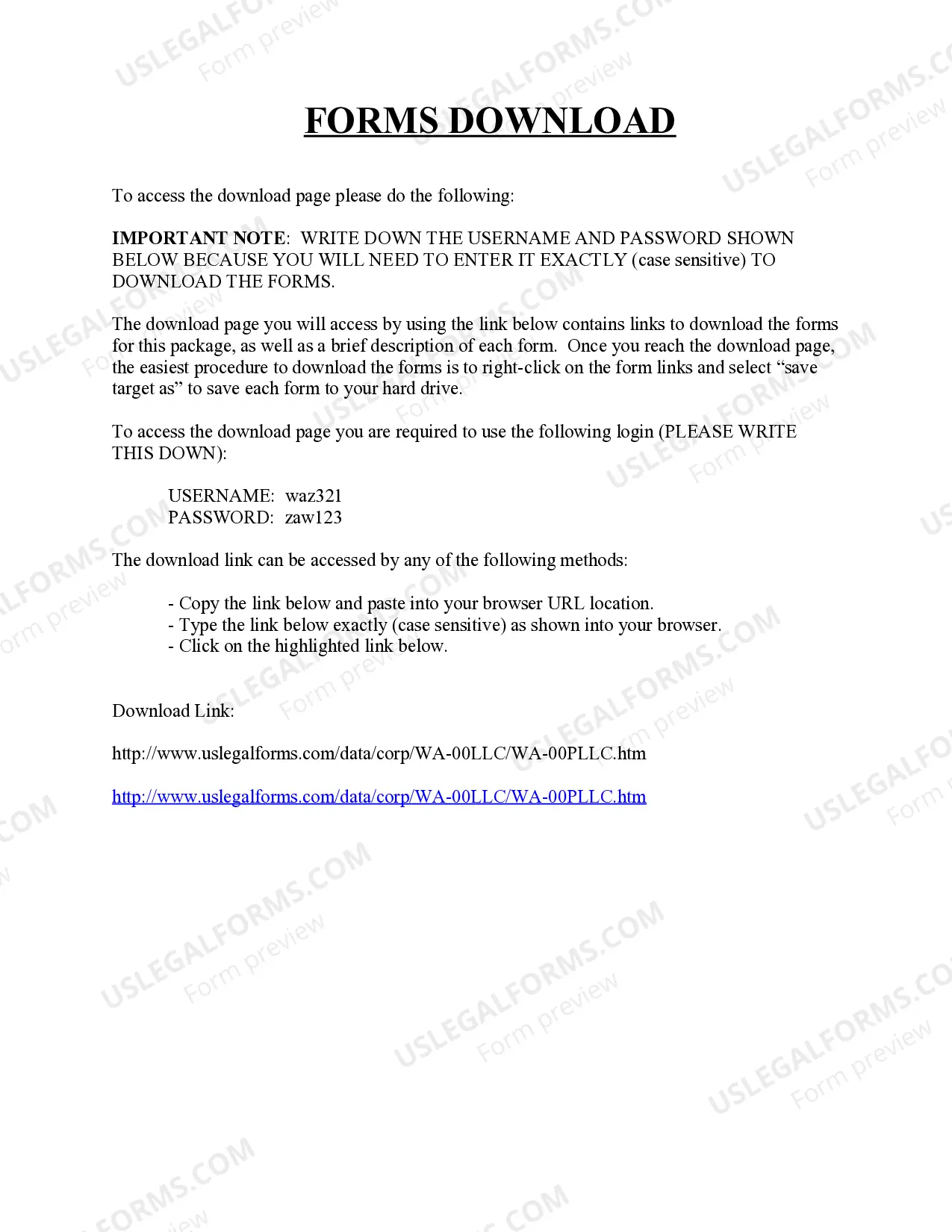 Preview Washington Professional Limited Liability Company PLLC Formation Package