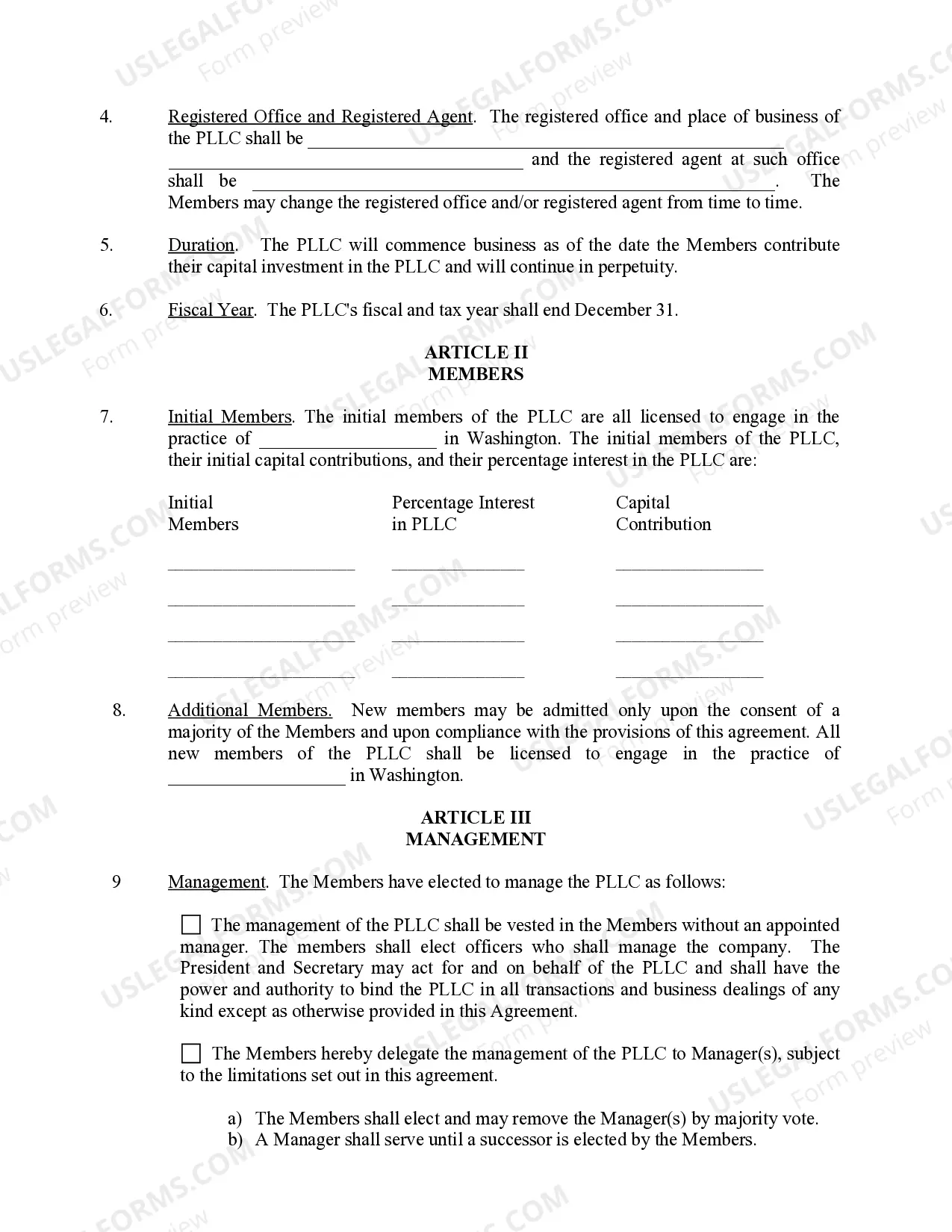 Preview Washington Professional Limited Liability Company PLLC Formation Package