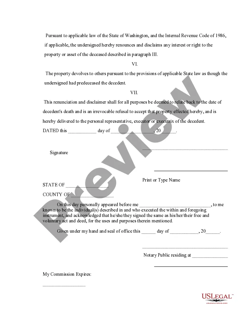 Preview Renunciation And Disclaimer of Property received by Intestate Succession