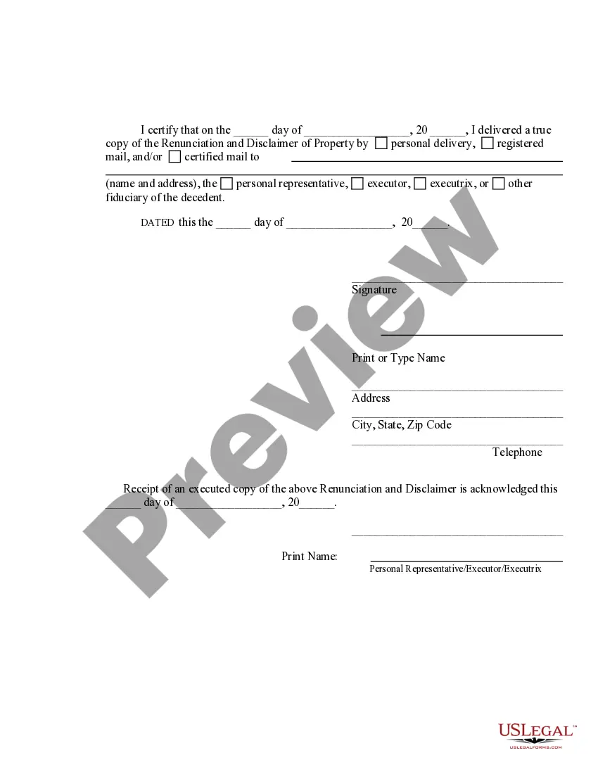 Preview Renunciation And Disclaimer of Property received by Intestate Succession