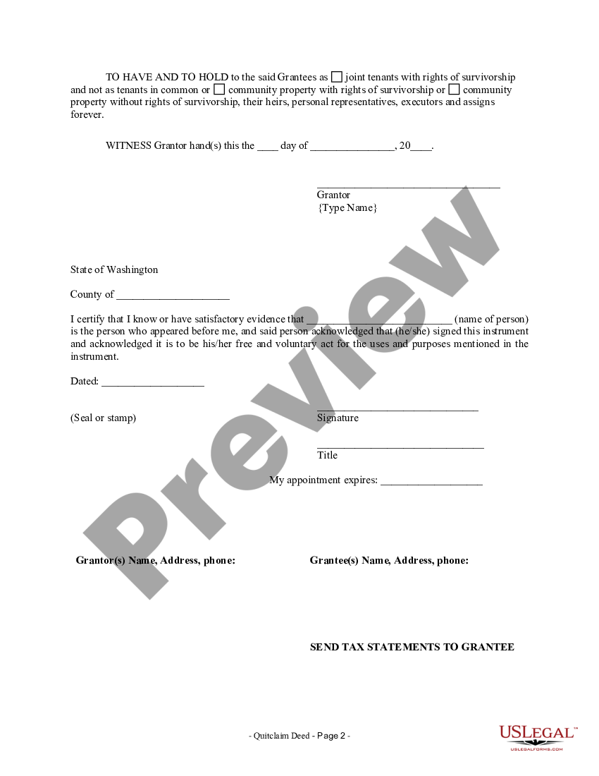 Washington Quitclaim Deed from Individual to Husband and Wife | US ...