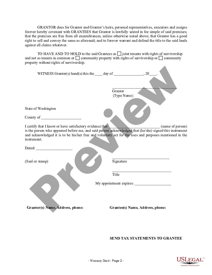 Spokane Valley Washington Warranty Deed from Individual to Husband and ...