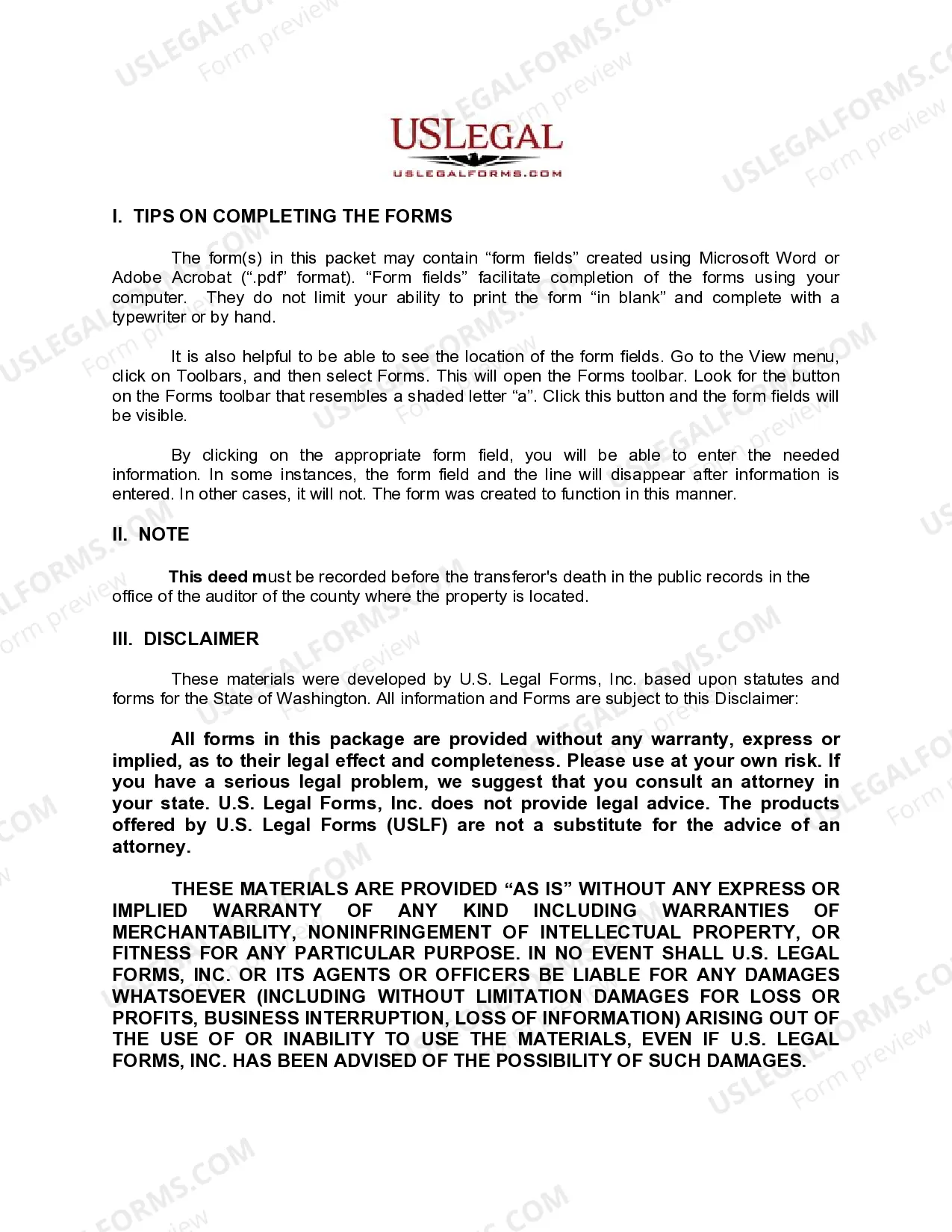 Preview Transfer on Death Quitclaim Deed from Individual to Individual without provision for Successor Beneficiary