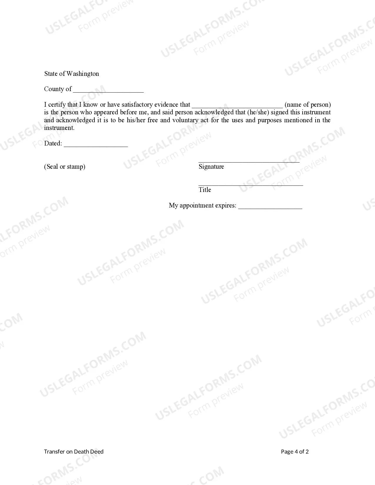 Preview Transfer on Death Quitclaim Deed from Individual to Individual without provision for Successor Beneficiary