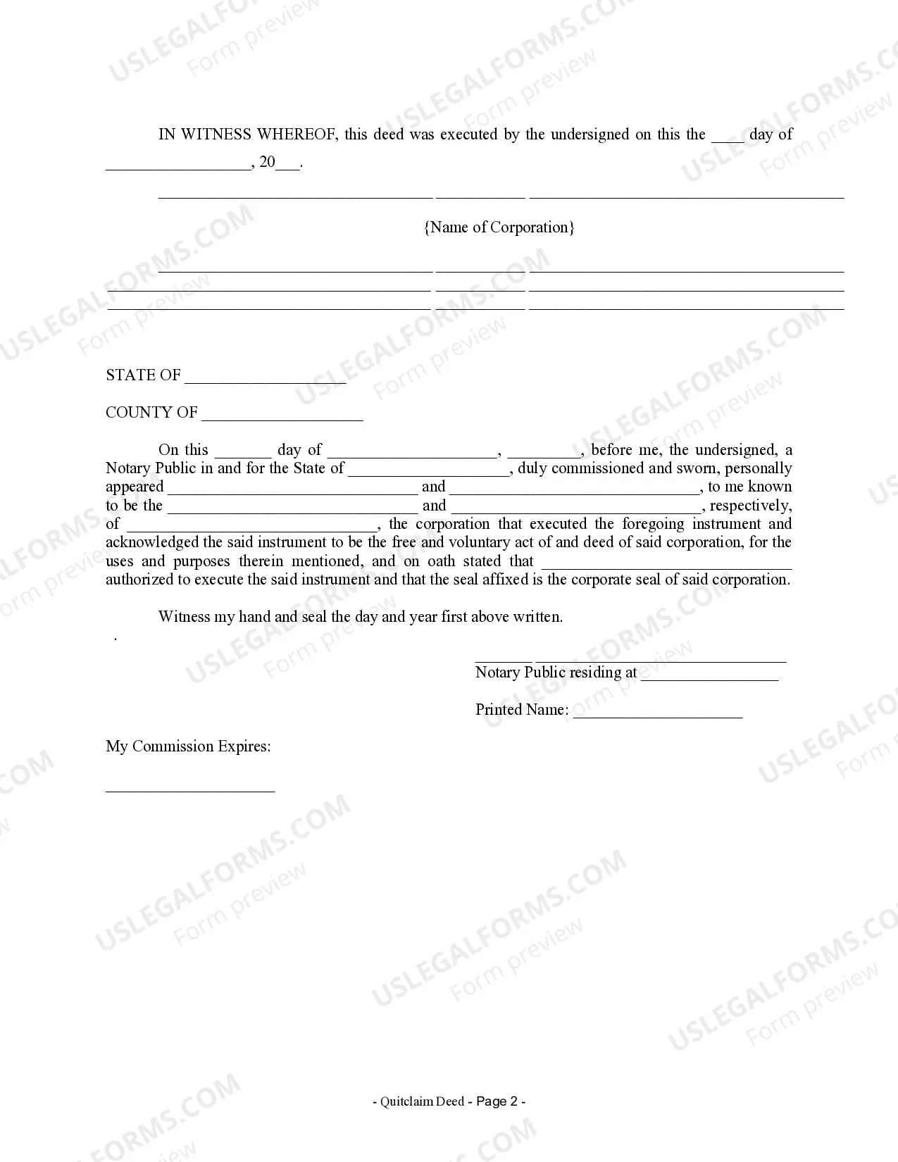 Preview Quitclaim Deed from Corporation to Individual