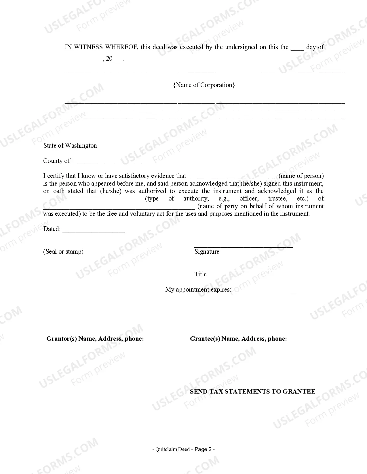 Preview Quitclaim Deed from Corporation to Corporation