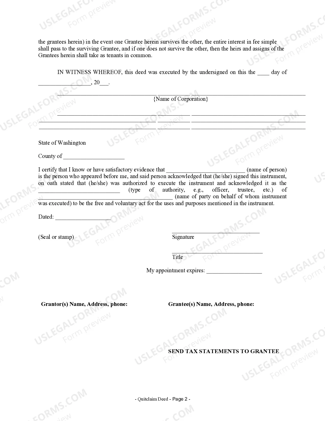 Preview Quitclaim Deed from Corporation to Two Individuals