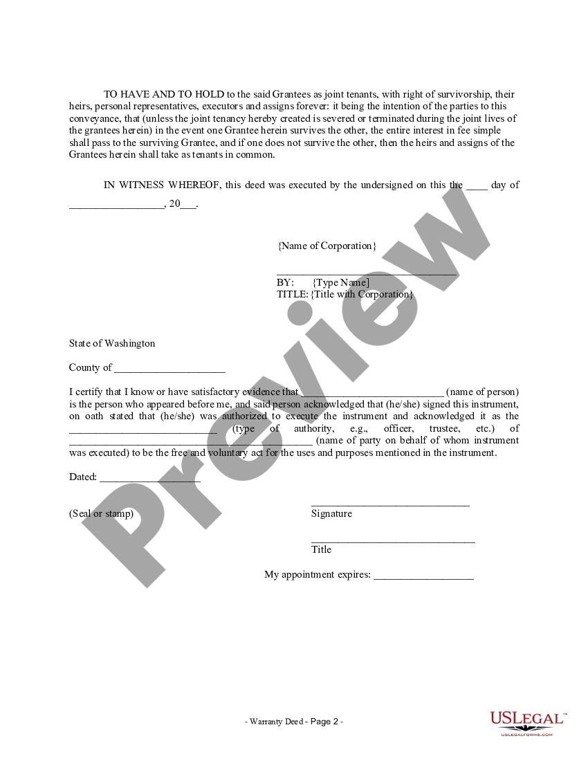 Washington Warranty Deed From Corporation To Two Individuals Us Legal Forms 8364