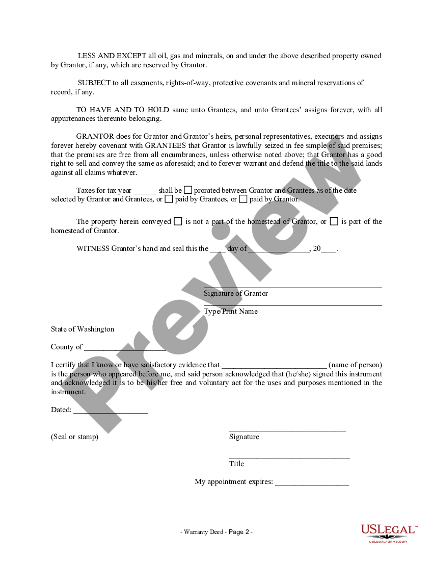 Washington Warranty Deed from Husband or Wife to Husband and Wife | US ...