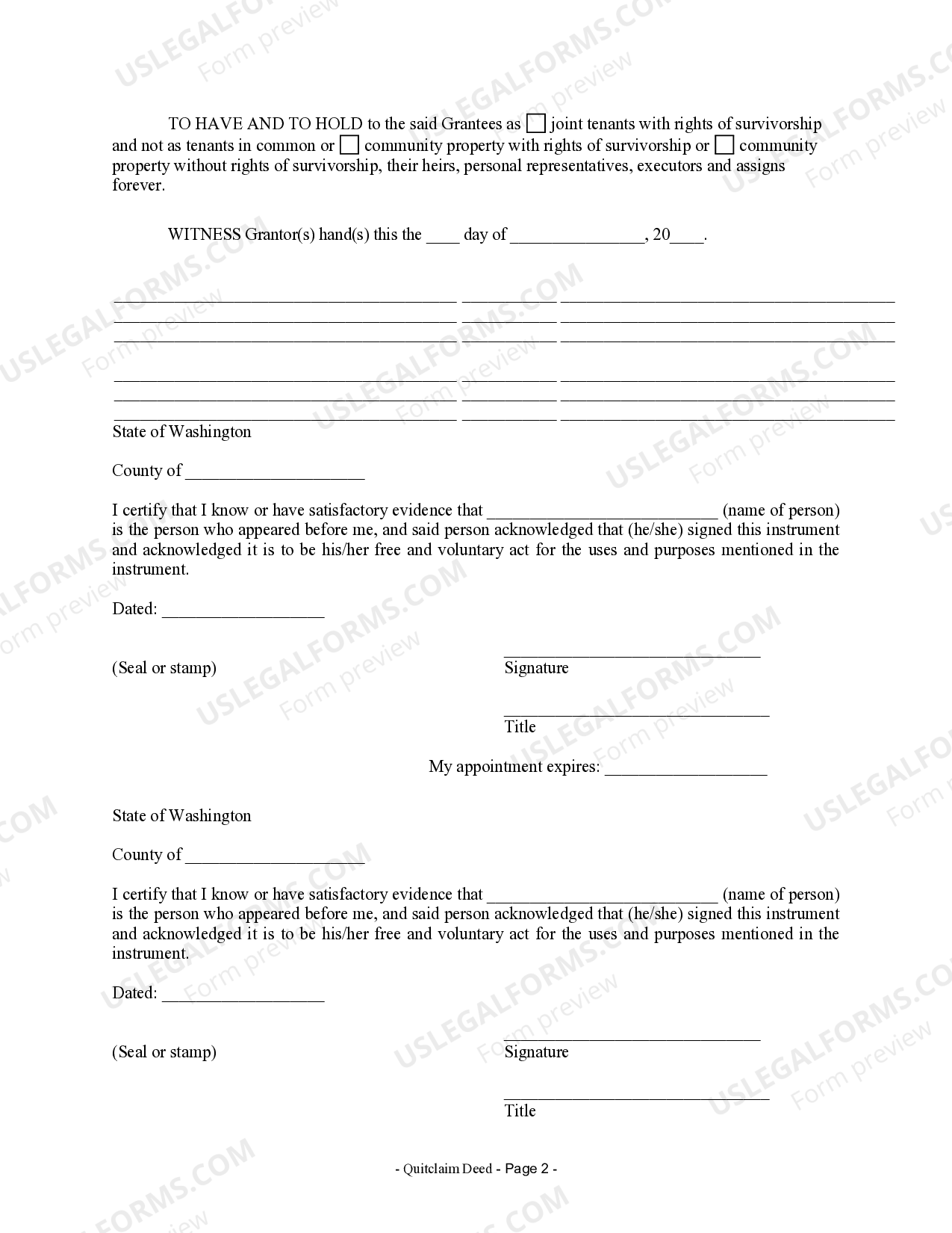 Washington Quitclaim Deed from Husband and Wife to Husband and Wife ...
