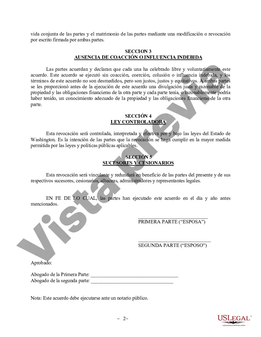 Preview Revocación del Acuerdo de Propiedad Postnupcial - Washington