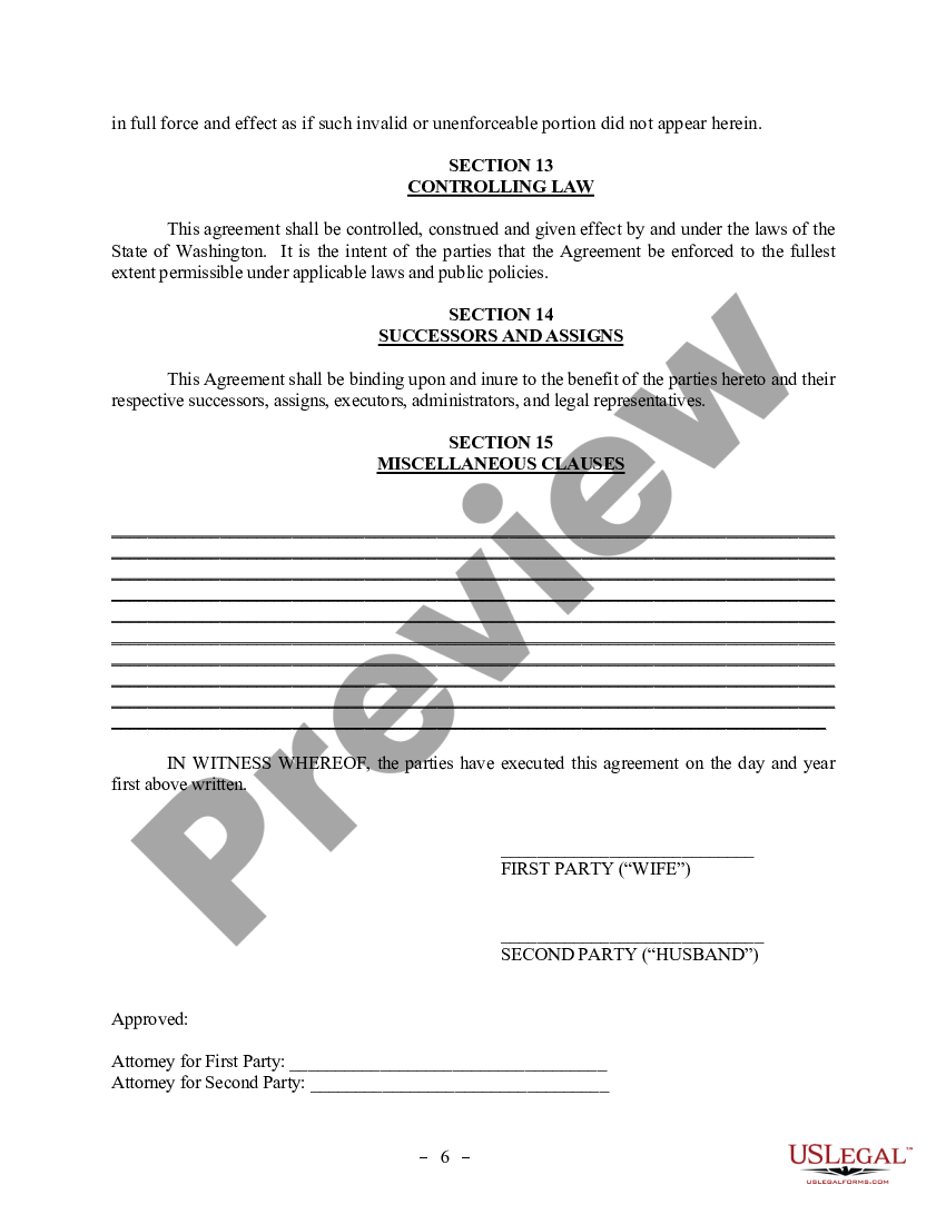 Postnuptial Agreement Washington State Template Form US Legal Forms