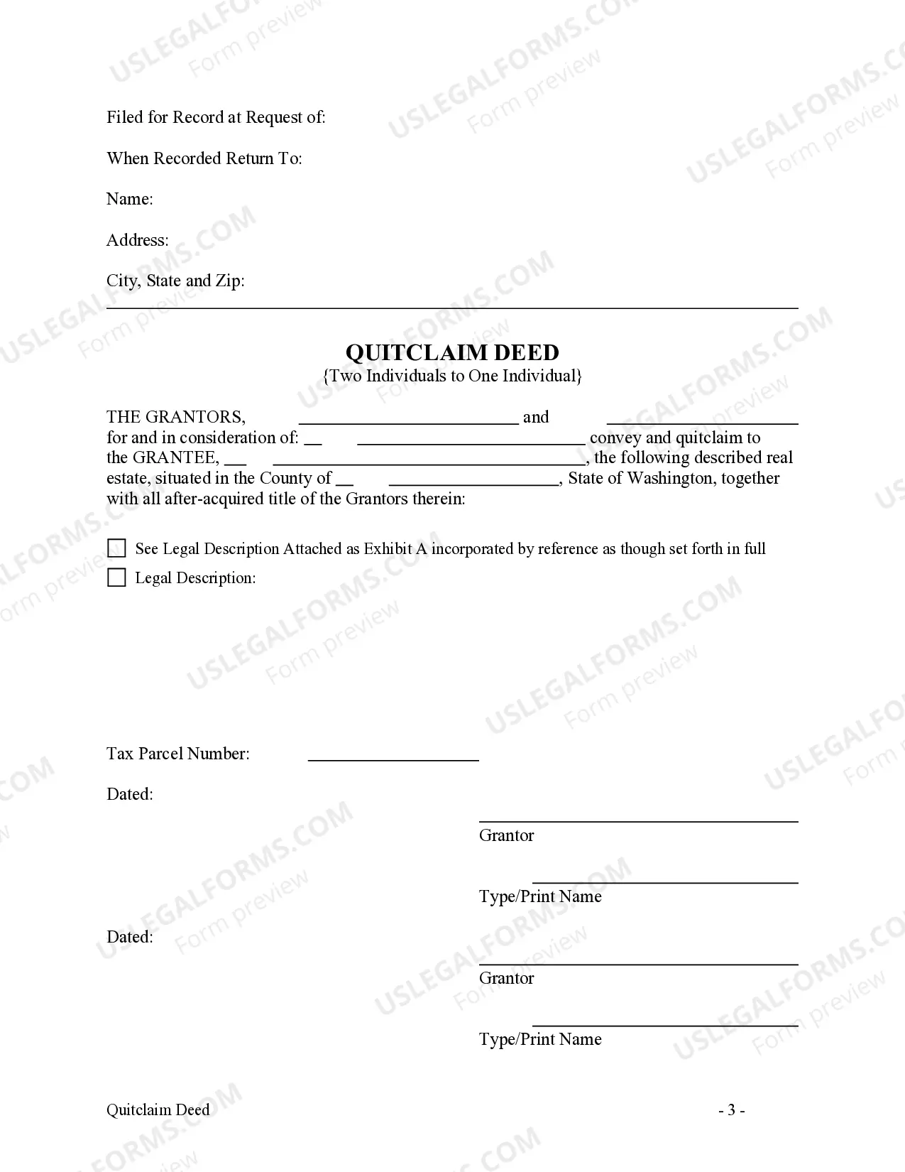 Preview Quitclaim Deed - Two Individuals to One Individual