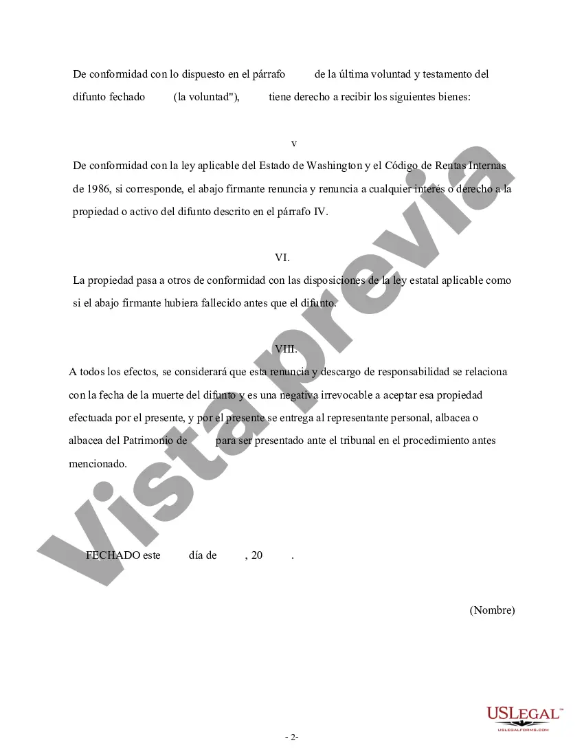Preview Renuncia y renuncia de propiedad del testamento por testamento