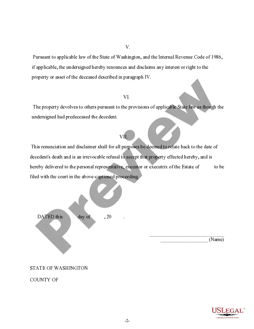 Preview Renunciation And Disclaimer of Property from Will by Testate