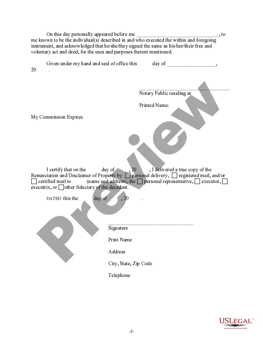 Preview Renunciation And Disclaimer of Property from Will by Testate