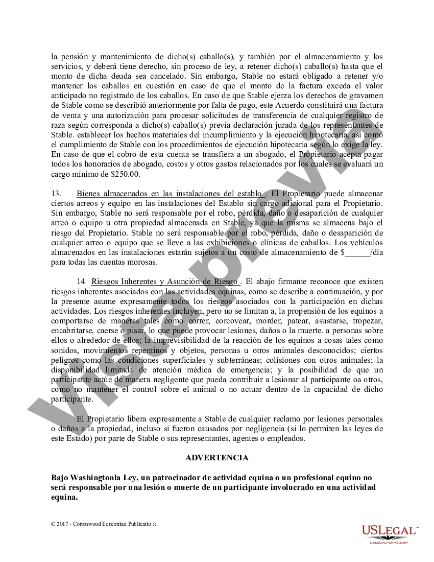 Preview Acuerdo de establo de embarque - Formularios equinos de caballos