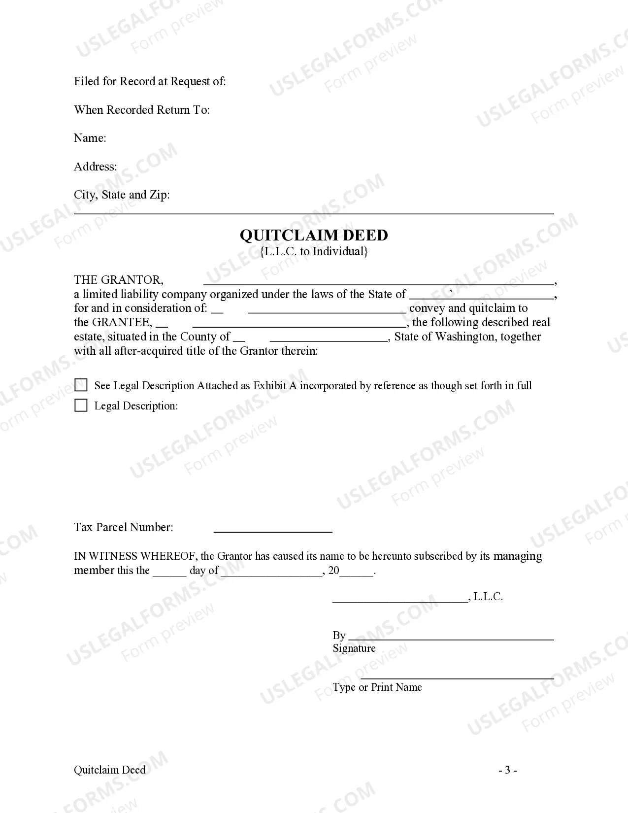 Preview Quitclaim Deed Limited Liability Company to Individual