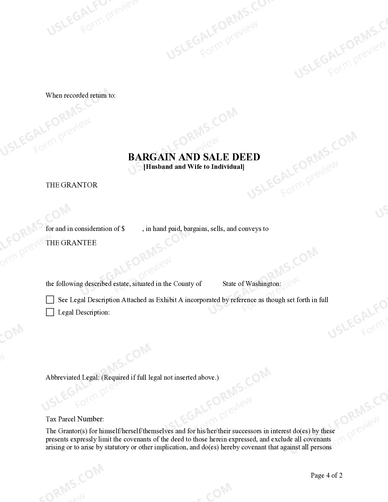 Preview Bargain and Sale Deed from Husband and Wife to Husband