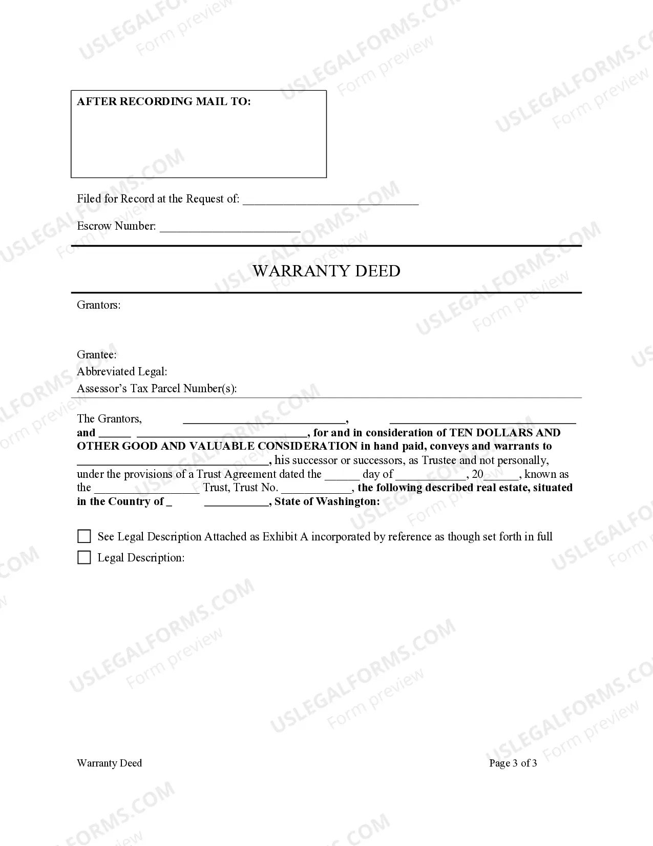 Preview Warranty Deed - Three Individuals to a Trust