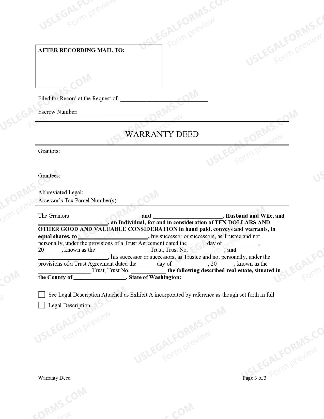 Preview Statutory Warranty Deed from Husband, Wife and Individual to Two Trusts