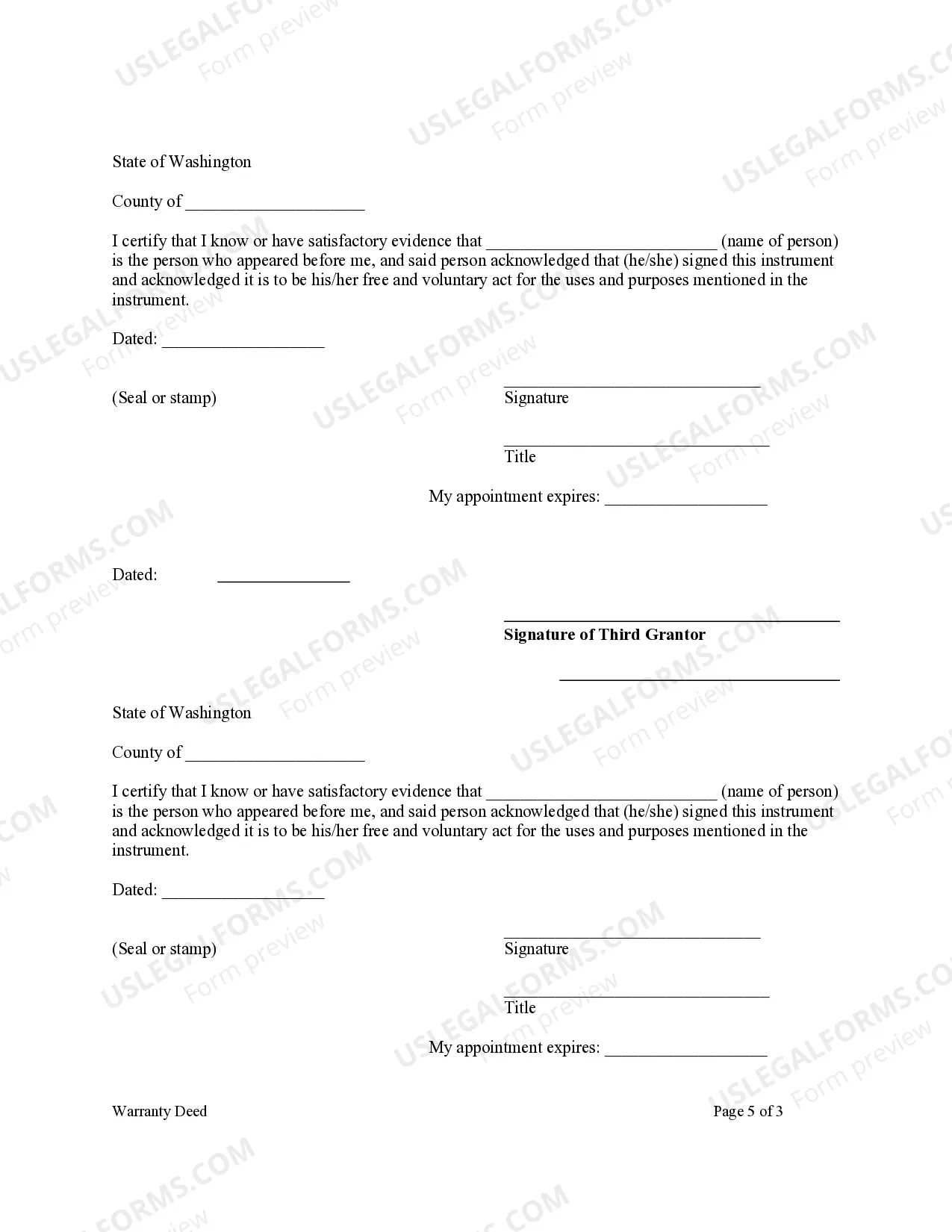 Preview Statutory Warranty Deed from Husband, Wife and Individual to Two Trusts