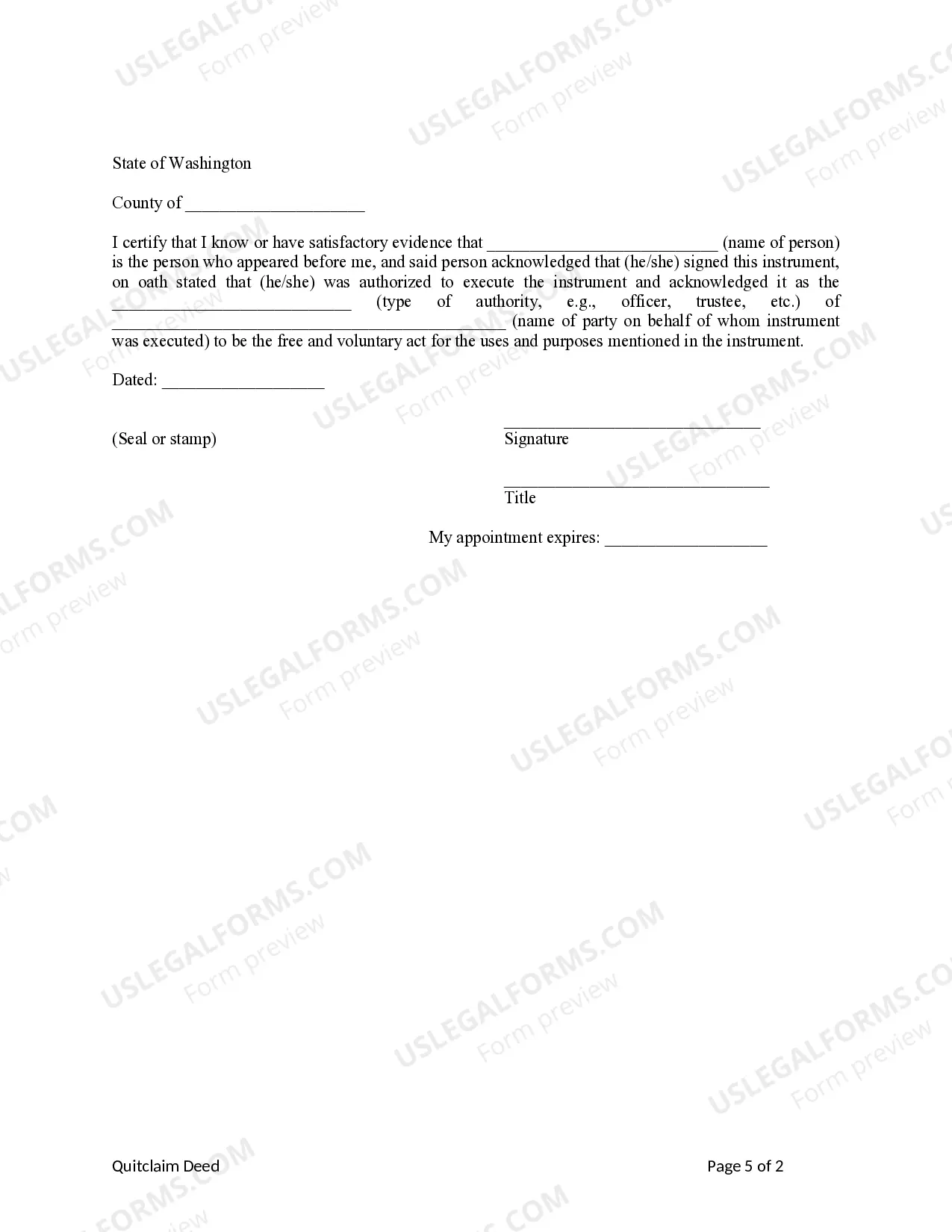 Preview Quitclaim Deed from Trust to Husband and Wife / Two Individuals