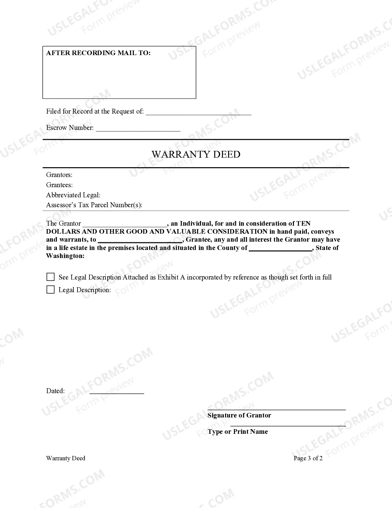 Preview Warranty Deed Releasing Life Estate