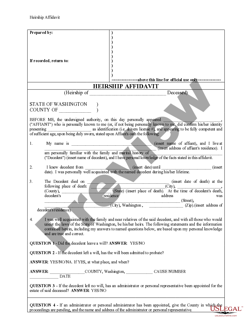Washington heirship affidavit descent affidavit of heirship