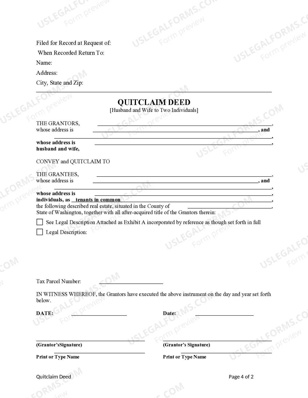 Preview Quitclaim Deed from Husband and Wife to Two Individuals