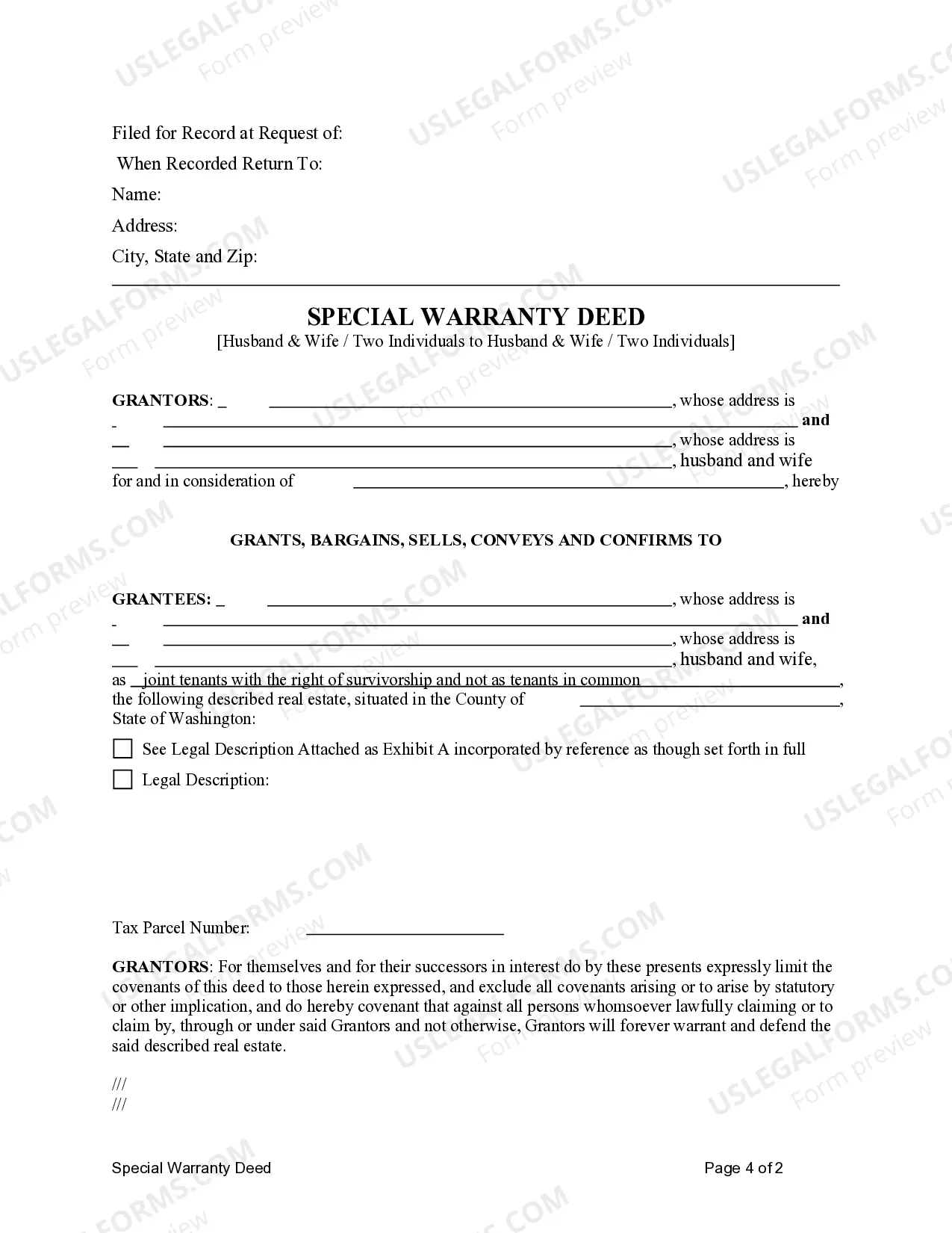 Preview Special Warranty Deed from Husband & Wife / Two Individuals to Husband & Wife / Two Individuals