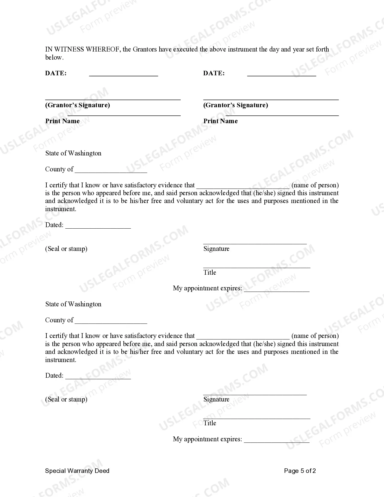 Preview Special Warranty Deed from Husband & Wife / Two Individuals to Husband & Wife / Two Individuals