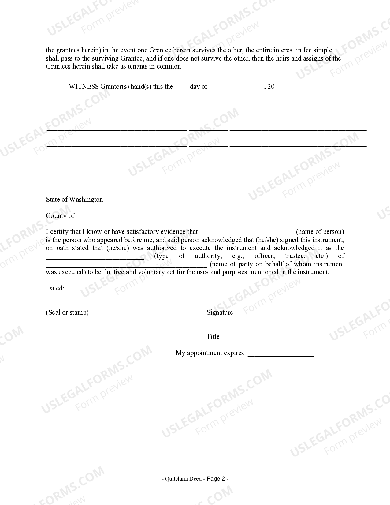 Washington Quitclaim Deed by Two Individuals to Husband and Wife ...