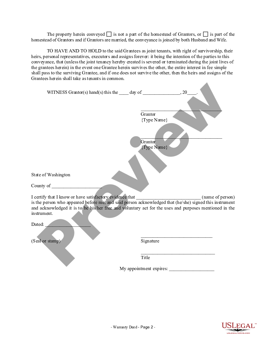 Washington Warranty Deed from two Individuals to Husband and Wife ...