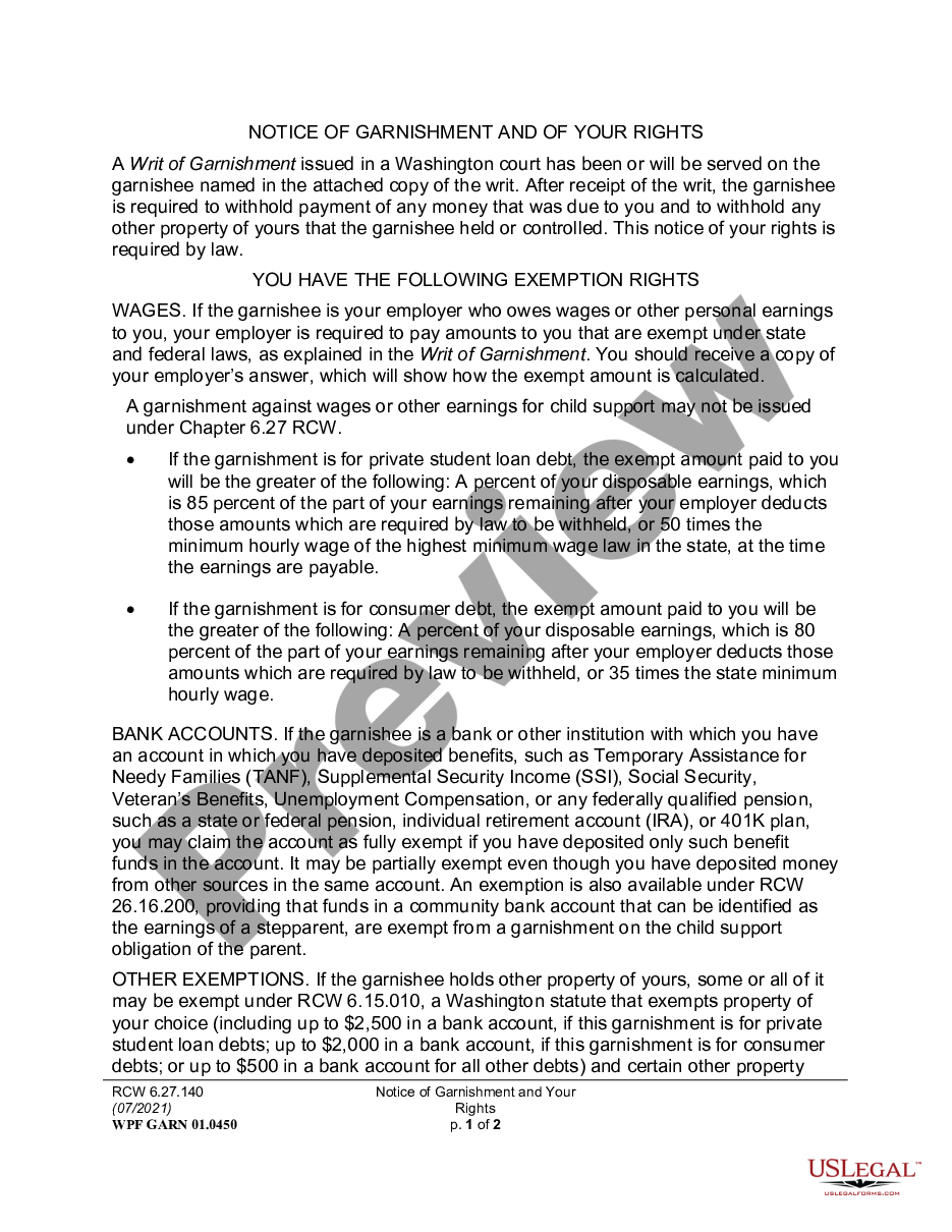 page 0 Notice of Garnishment Information preview