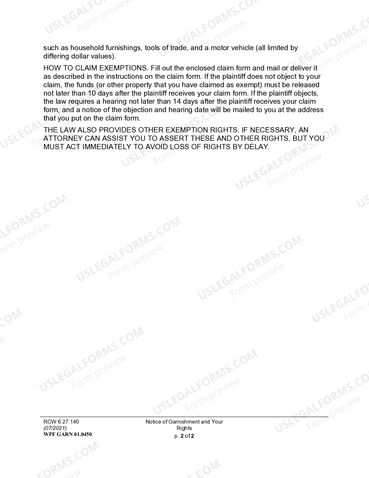 Preview Notice of Garnishment Information