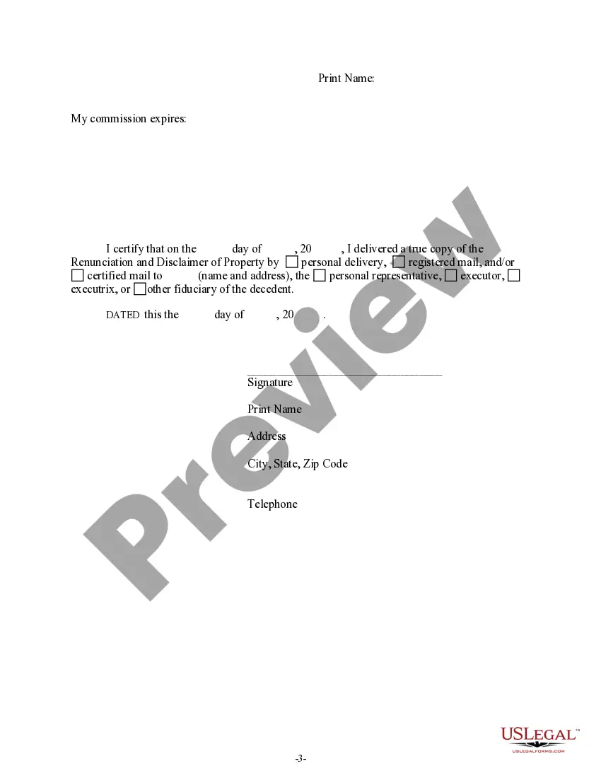 Preview Renunciation And Disclaimer of Property from Life Insurance or Annuity Contract