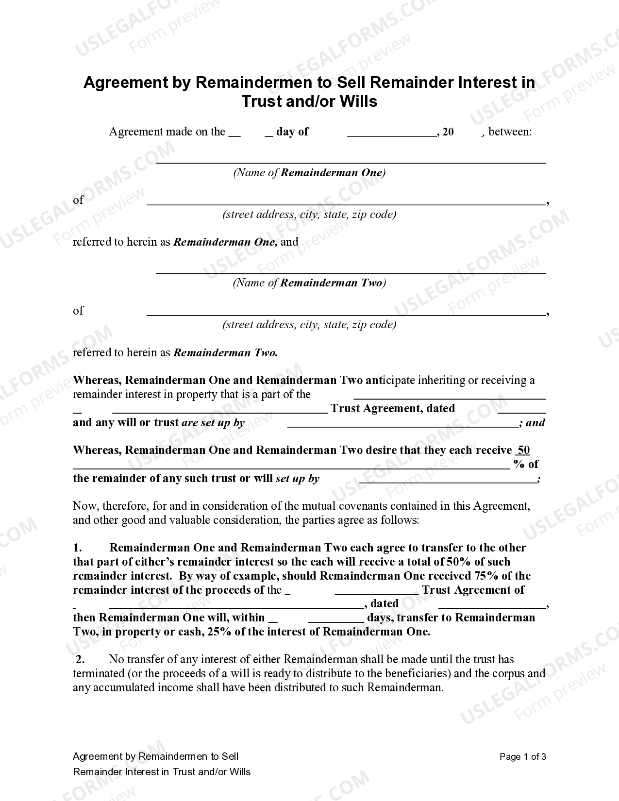 Remainder Interest Trust With Real Estate US Legal Forms