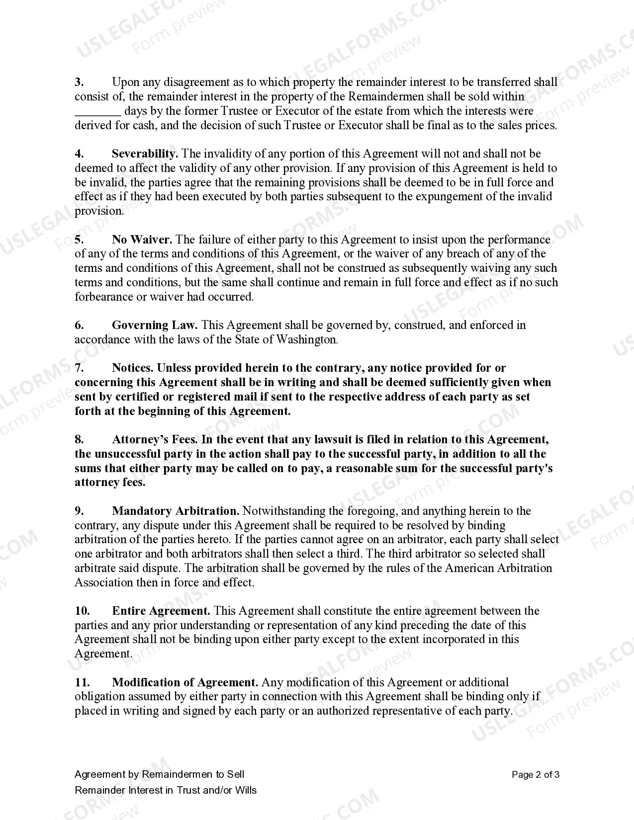 Preview Agreement by Remainderman to Sell Remainder Interest in Trust and/or Wills