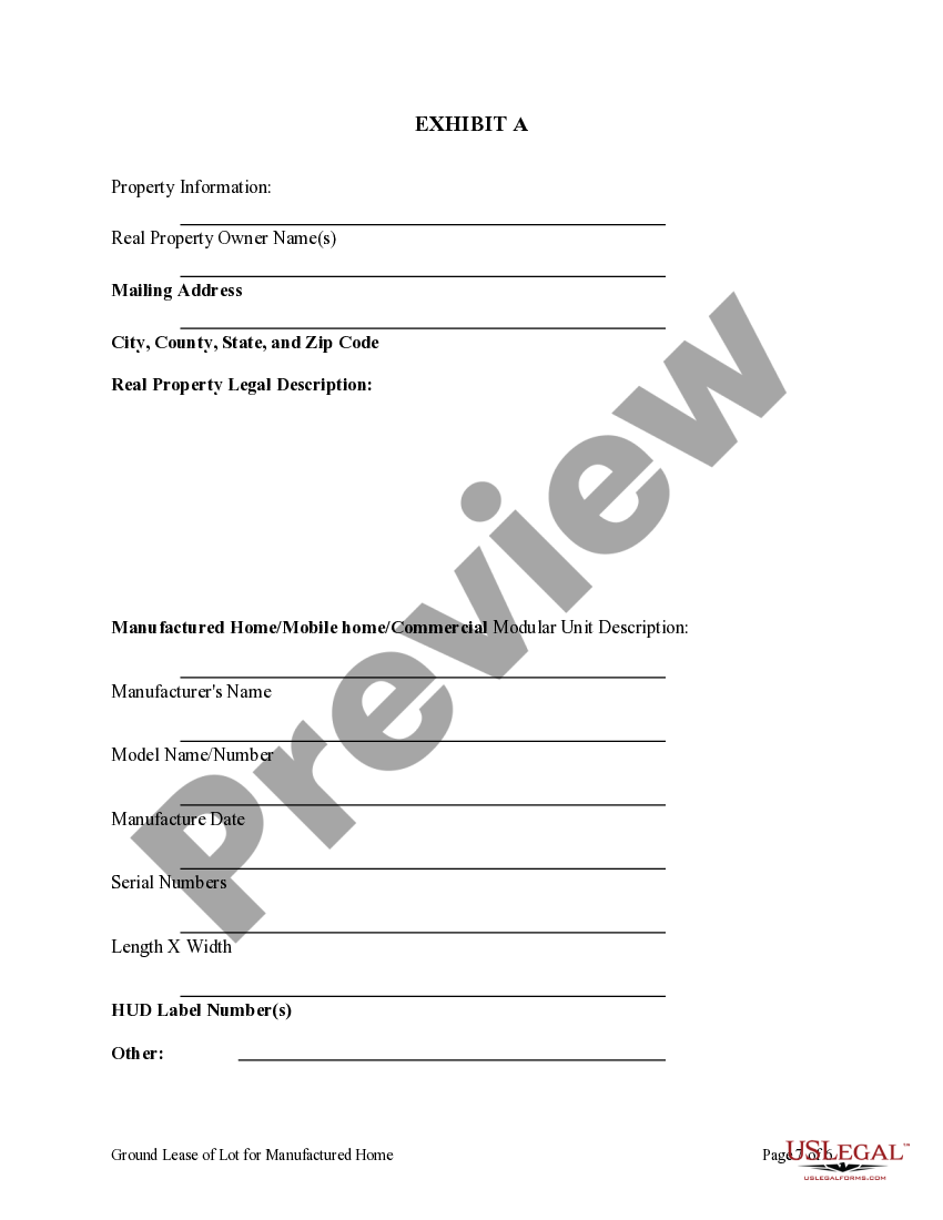 Washington Ground Lease of Lot for Manufactured Home Land Lease