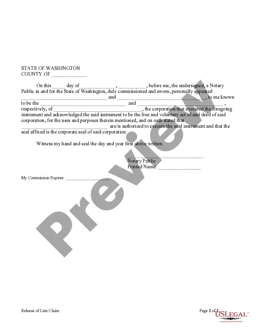 Preview Release of Lien Claim - Mechanics Liens - Corporation