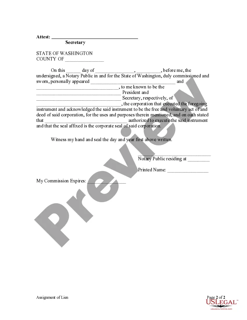 Preview Assignment of Lien - Corporation