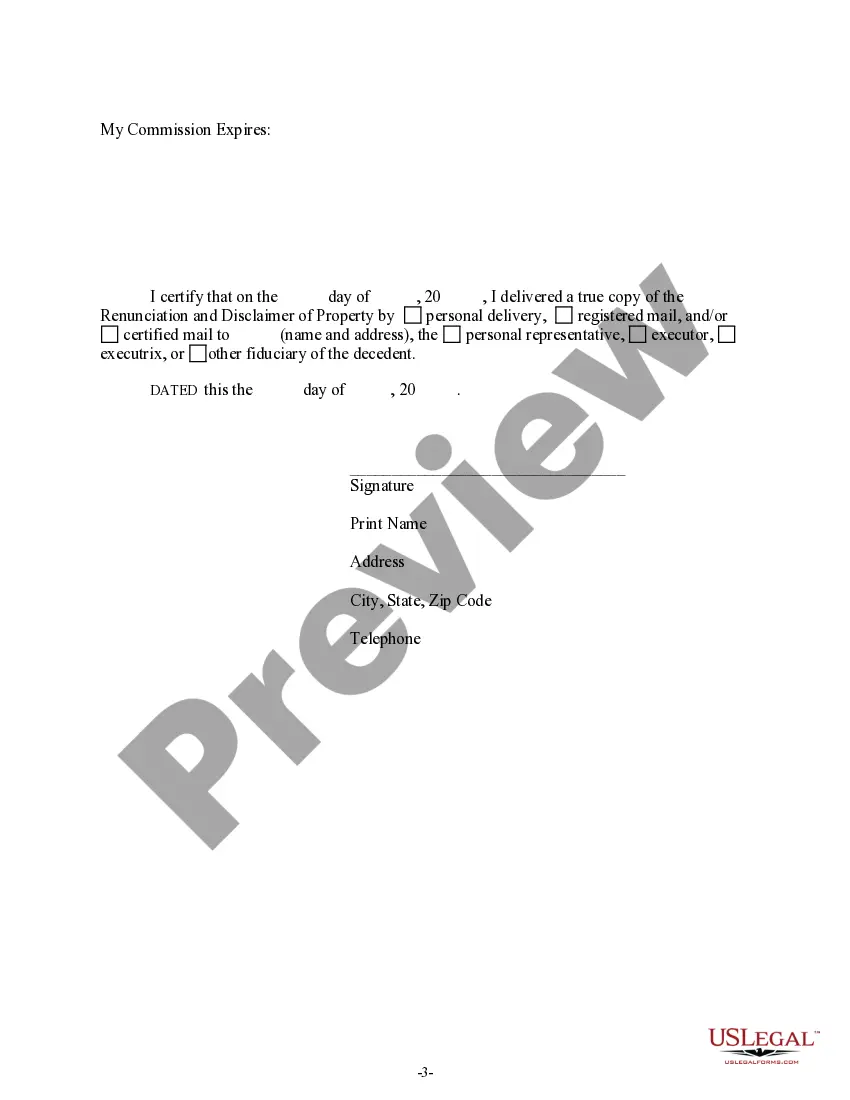 Preview Renunciation And Disclaimer of Property - Community Property Interest