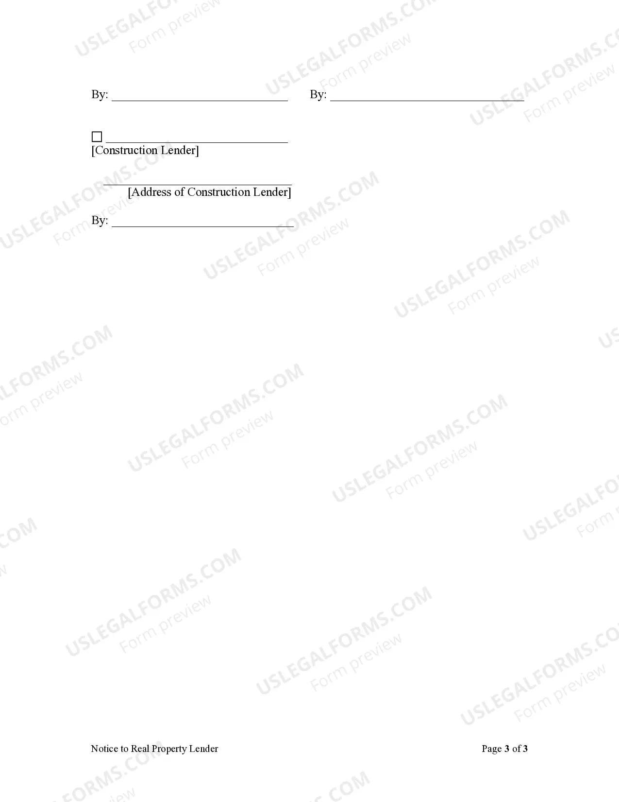Preview Notice to Real Property Lender - Individual