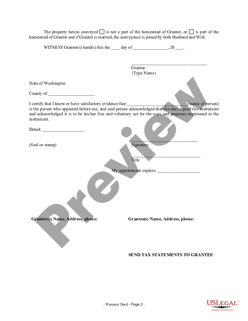 Washington Warranty Deed from Individual to LLC - Warranty Deed Llc ...