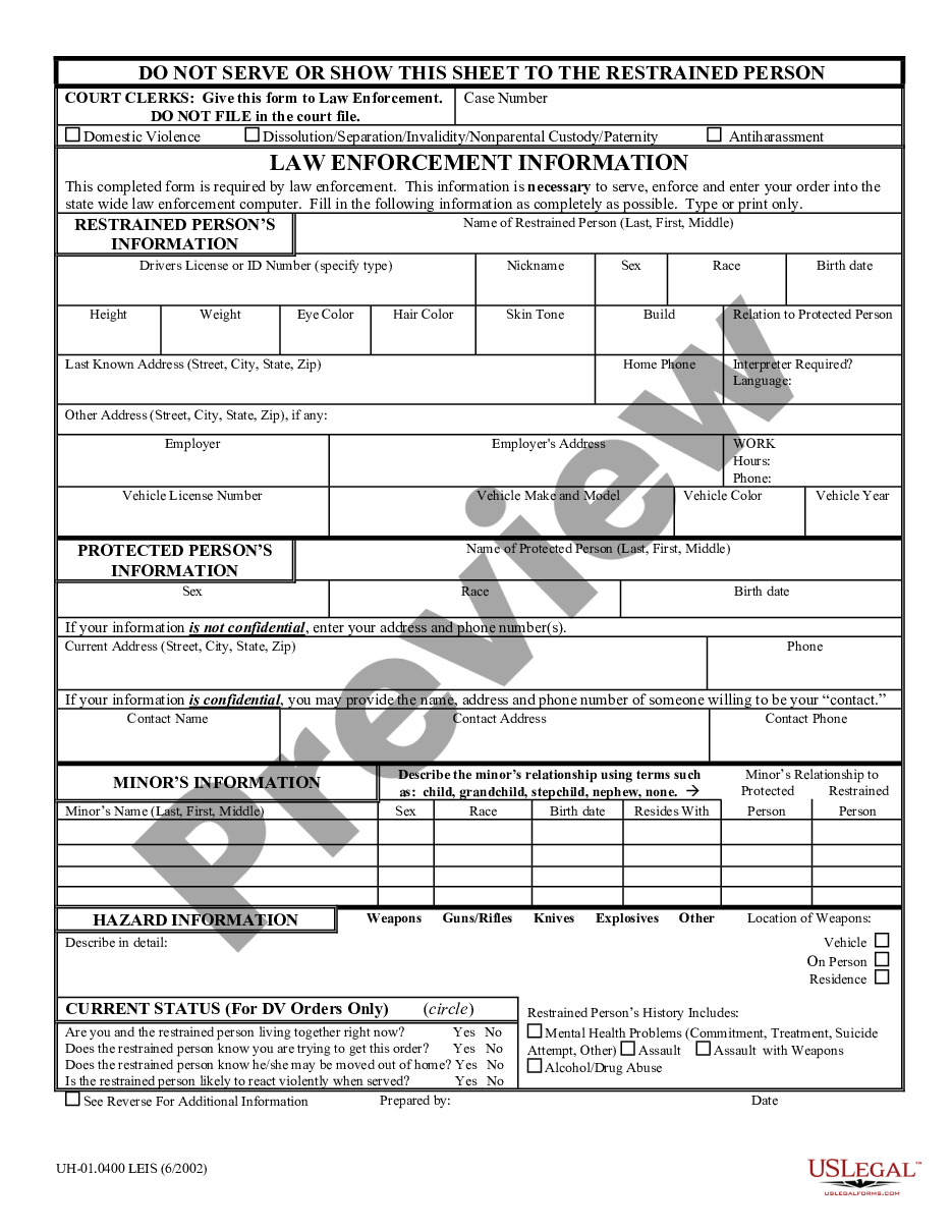 form WPF UH-01.0400 - Law Enforcement Information Sheet preview