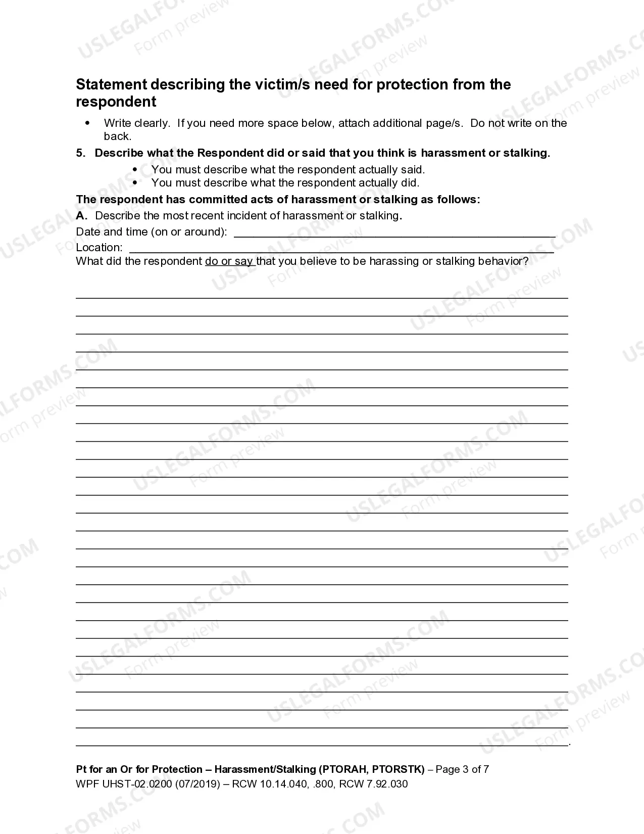 Preview WPF UH-02.0200 - Petition For An Order For Protection - PTORAH