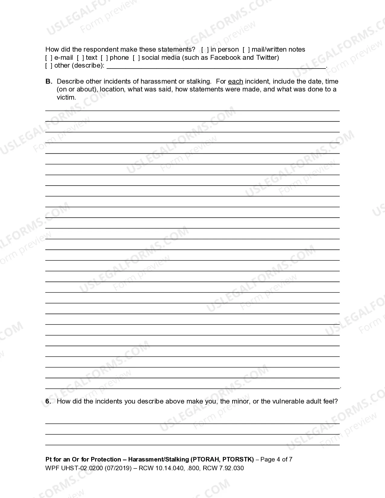 Preview WPF UH-02.0200 - Petition For An Order For Protection - PTORAH