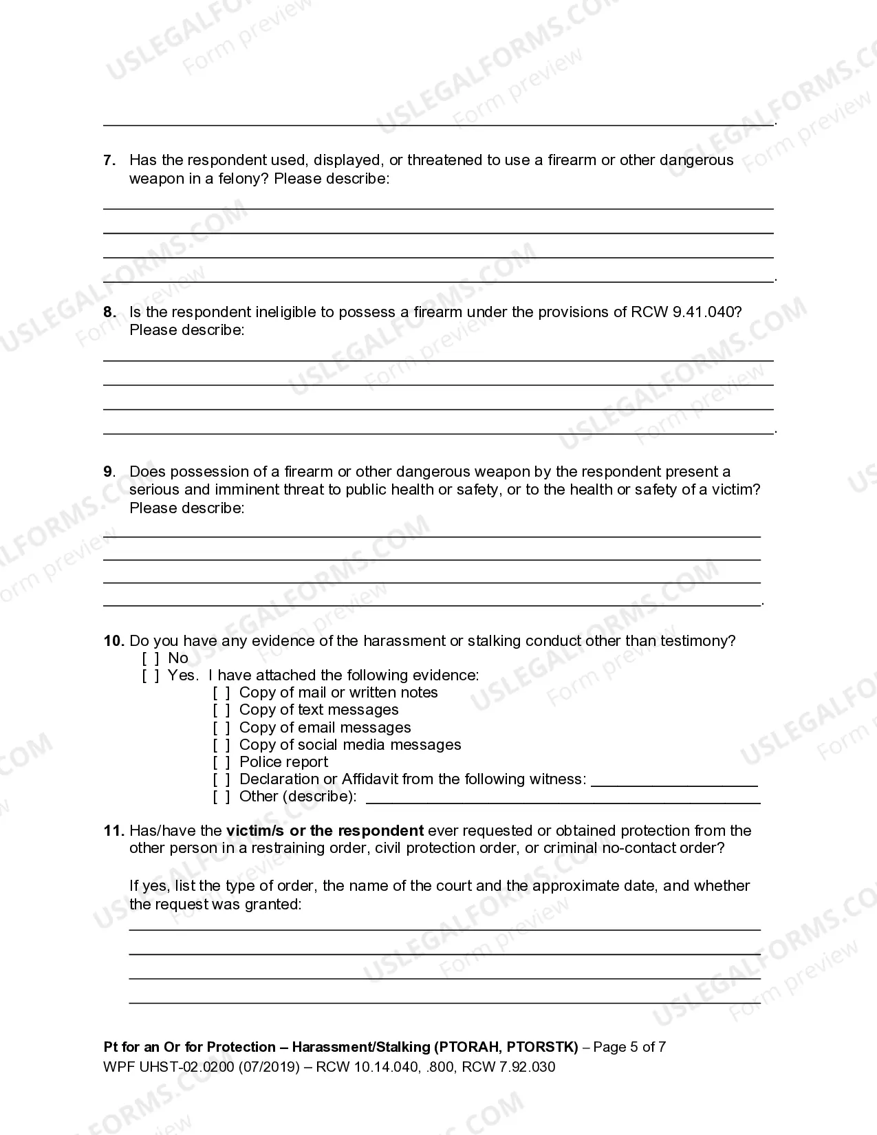 Preview WPF UH-02.0200 - Petition For An Order For Protection - PTORAH