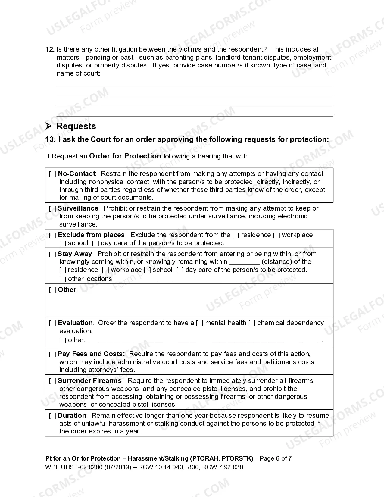 Preview WPF UH-02.0200 - Petition For An Order For Protection - PTORAH